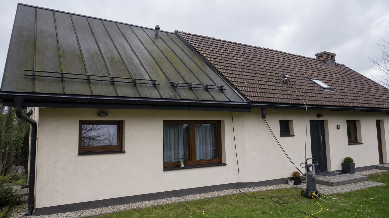 Mycie dachu z blachy i dachówki przed renowacją